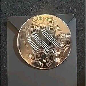 Pretty Round Silvertone Pin With Flowing Scrolls